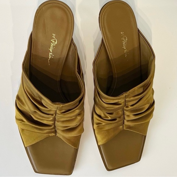 NEW 3.1 PHILLIP LIM OLIVE GREEN SATIN MULES - Picture 13 of 14